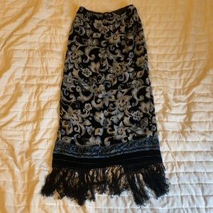 Velvet size 2 Muse Maxi Skirt in Dark Navy Blue with Gold details and Fringe.
